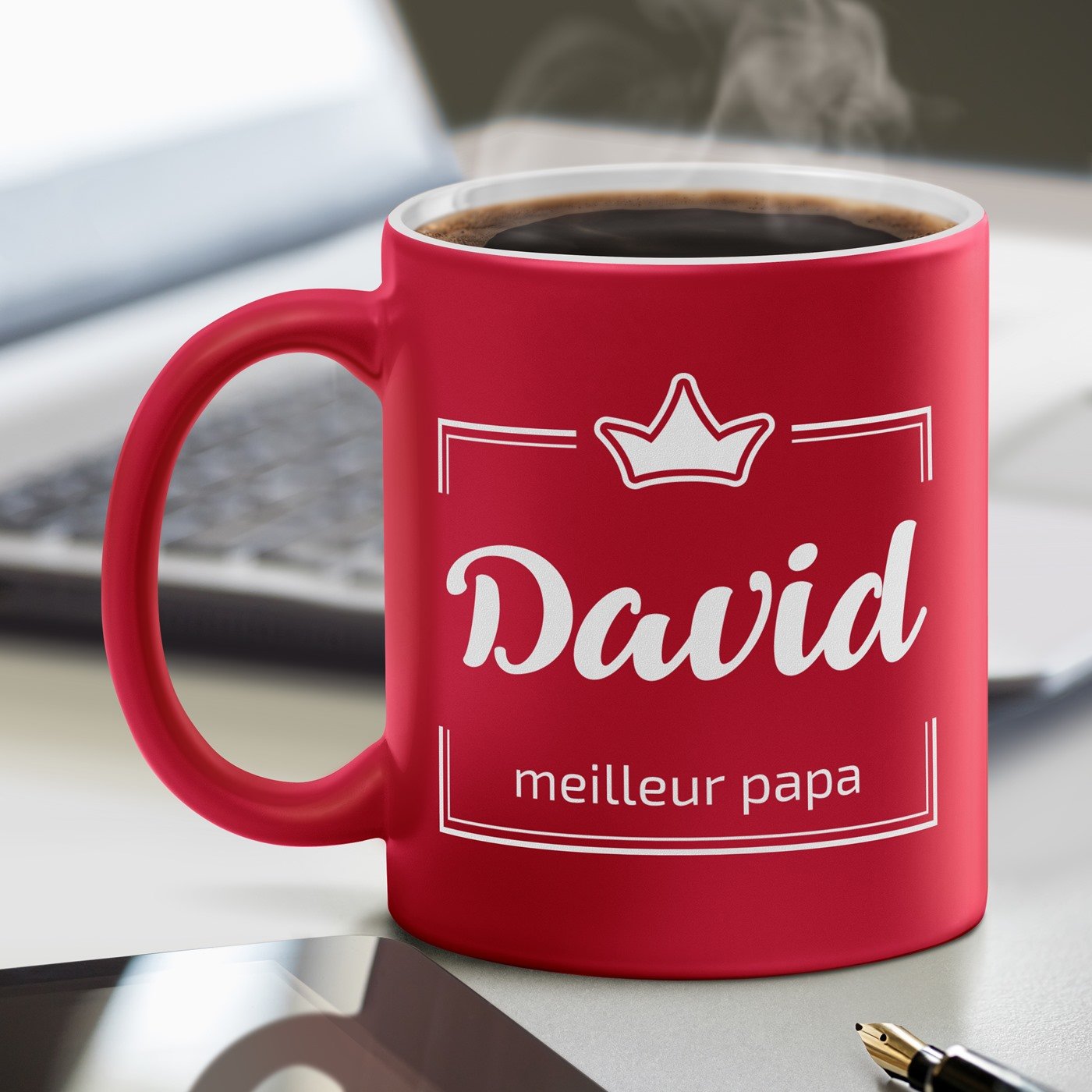 Tasse en céramique rouge Murrano avec base blanche et personnalisation pour papa