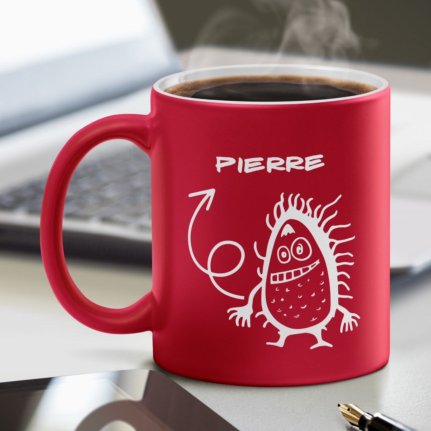 Taza de cerámica roja y blanca Murrano con personalización para el cumpleaños de un niño