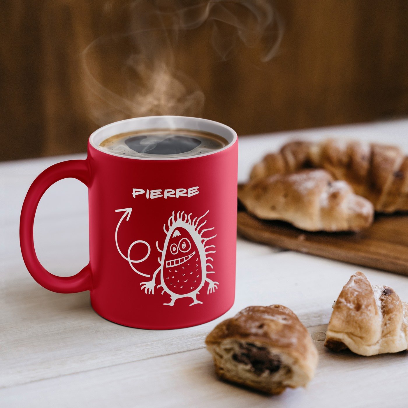Taza de cerámica roja y blanca Murrano con personalización para el cumpleaños de un niño