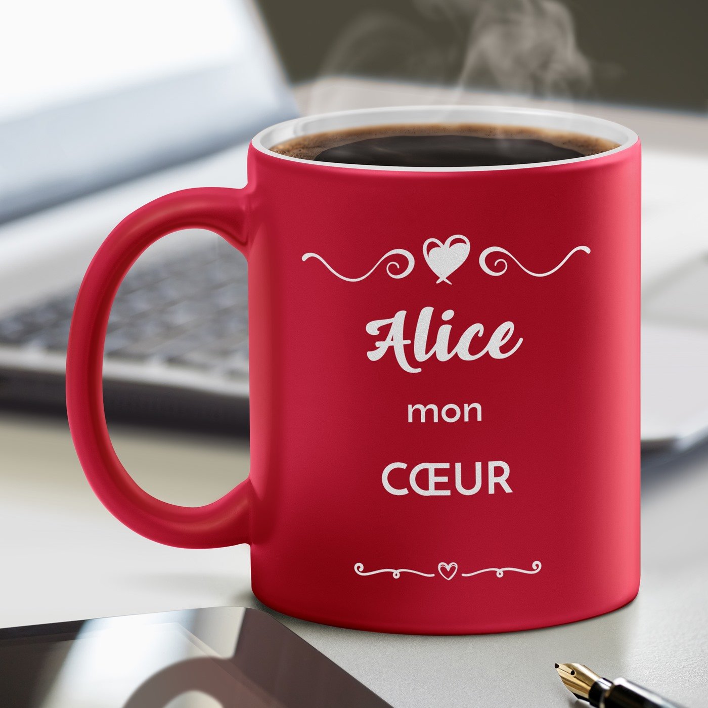 Mug de cerámica Murrano con base blanca y personalización para el Día de San Valentín de las mujeres