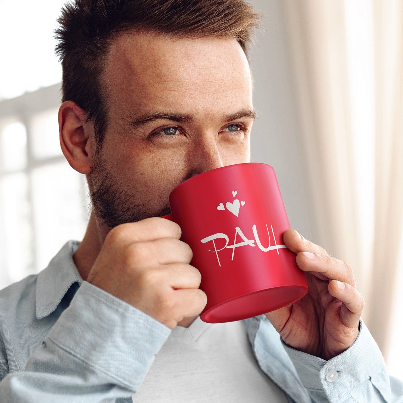 Mug de cerámica Murrano con base blanca y roja personalizada para novio, esposo o prometido en el Día de San Valentín