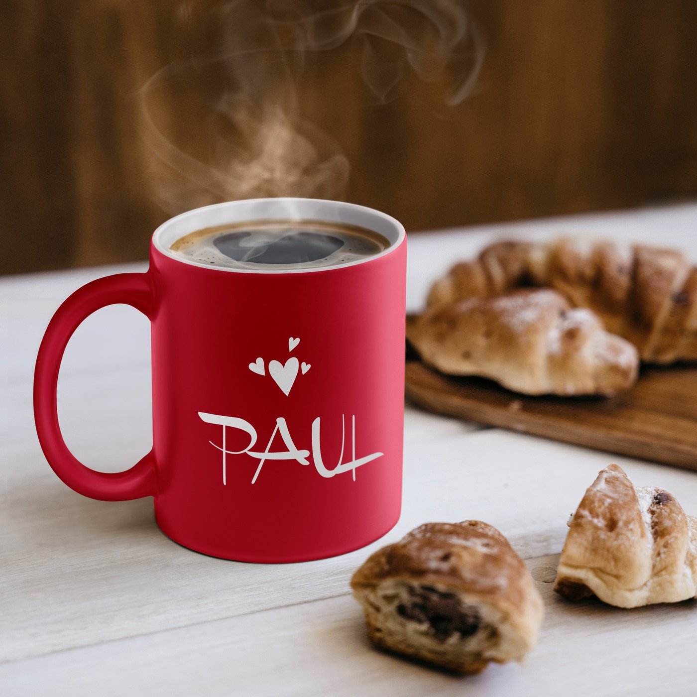 Mug de cerámica Murrano con base blanca y roja personalizada para novio, esposo o prometido en el Día de San Valentín