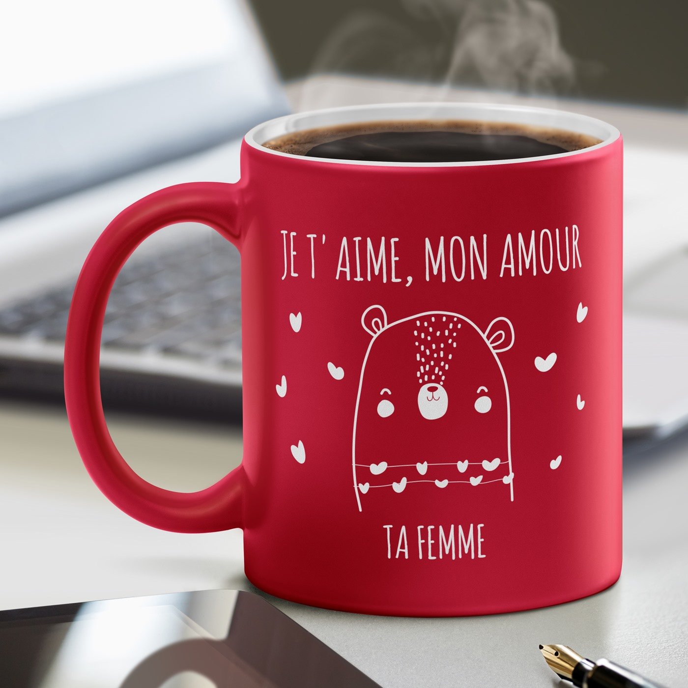 Mug de cerámica roja con base blanca y personalización para amigo esposo cumpleaños aniversario de bodas