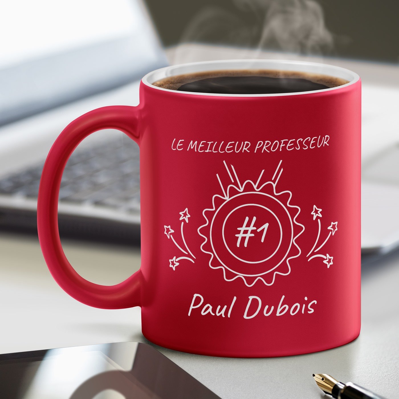 Taza de cerámica Murrano con base blanca y personalización para profesor