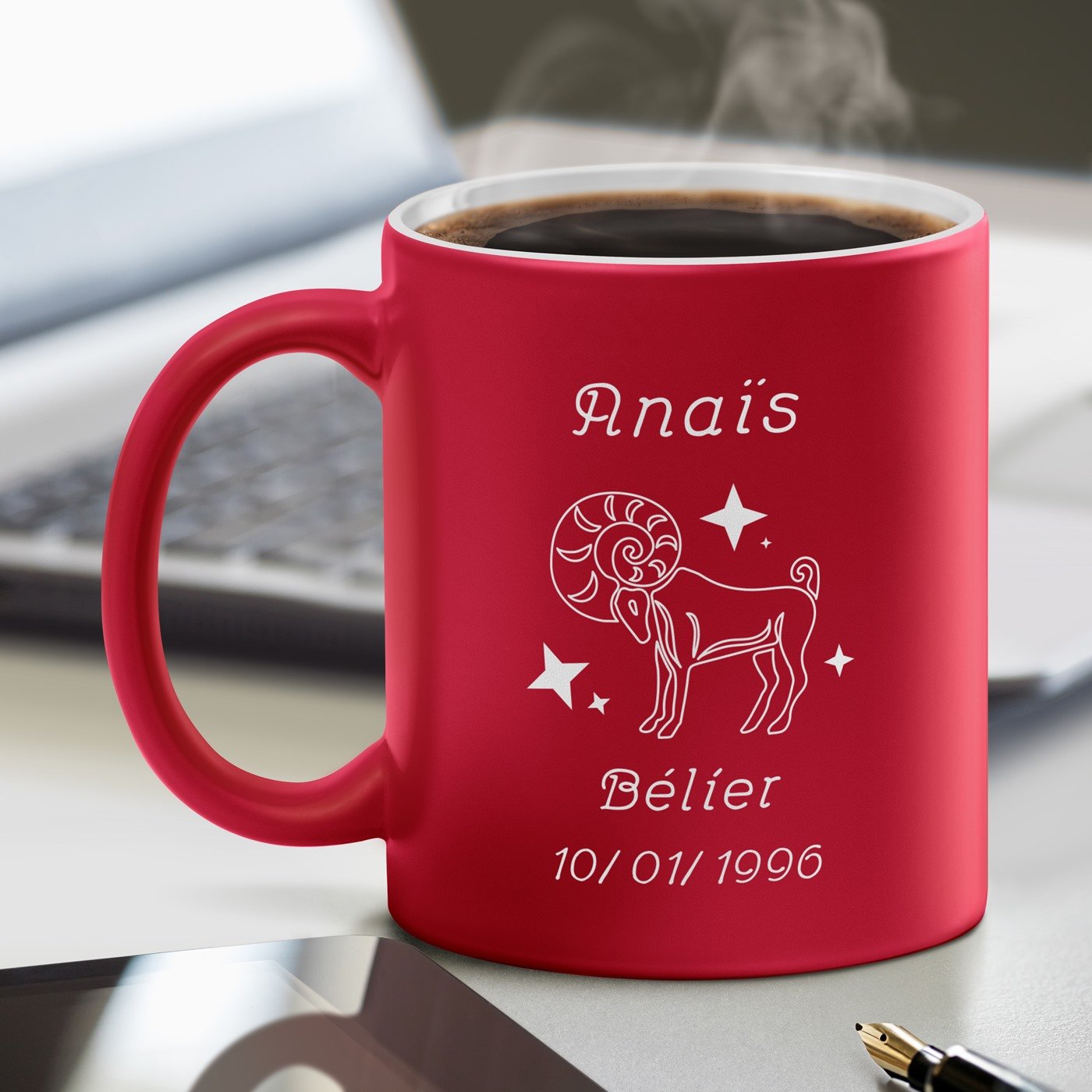 Murrano Red Ceramic Mug with White Base and Personalization for Women's Anniversary