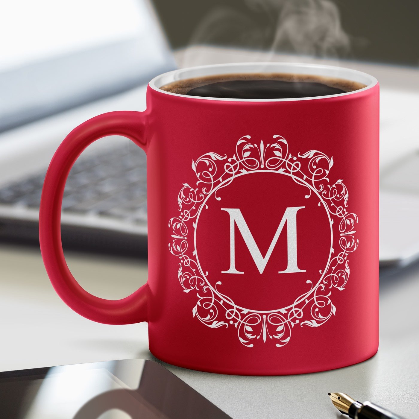 Taza de cerámica Murrano con base blanca y roja personalizada para aniversario de boda