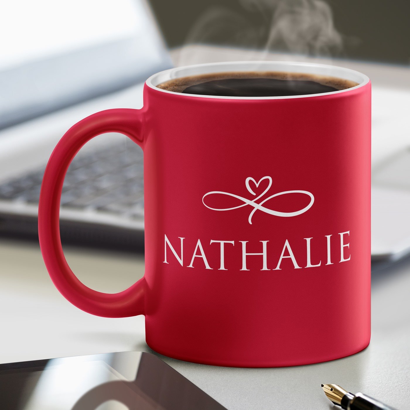 Mug de cerámica Murrano con base blanca y grabado personalizado para aniversario - Rojo