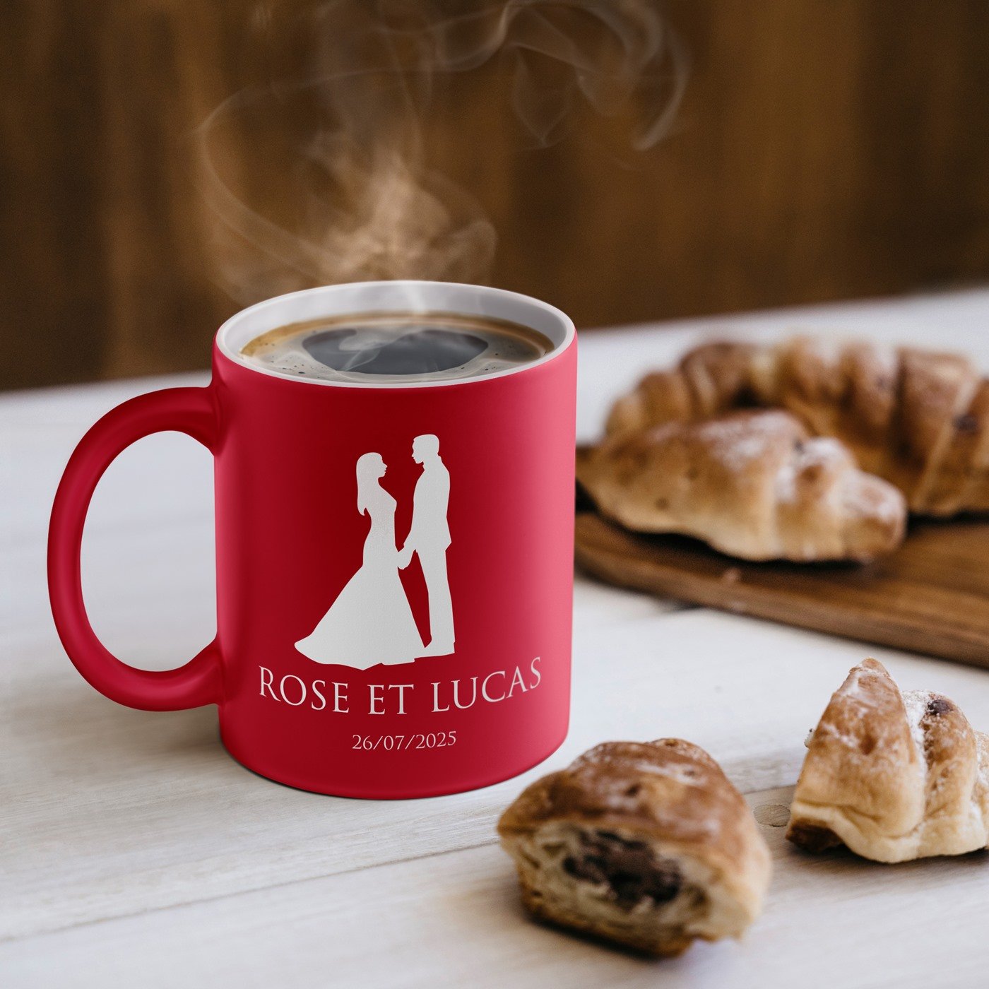 Mug de cerámica roja y blanca Murrano con personalización para parejas