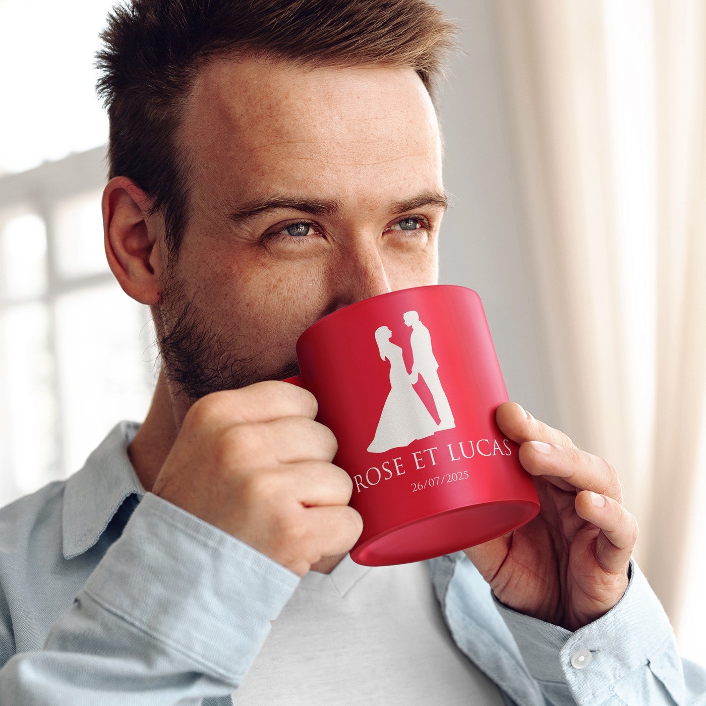 Mug de cerámica roja y blanca Murrano con personalización para parejas