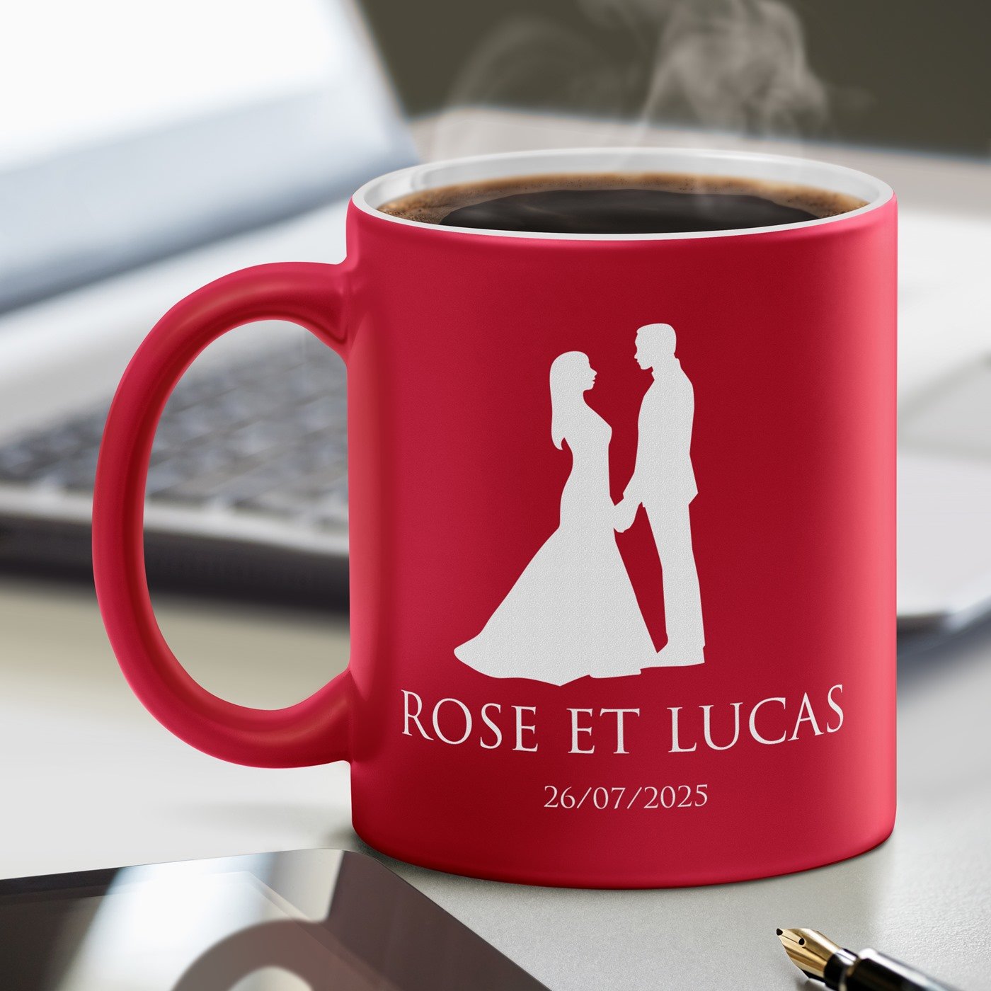 Mug de cerámica roja y blanca Murrano con personalización para parejas