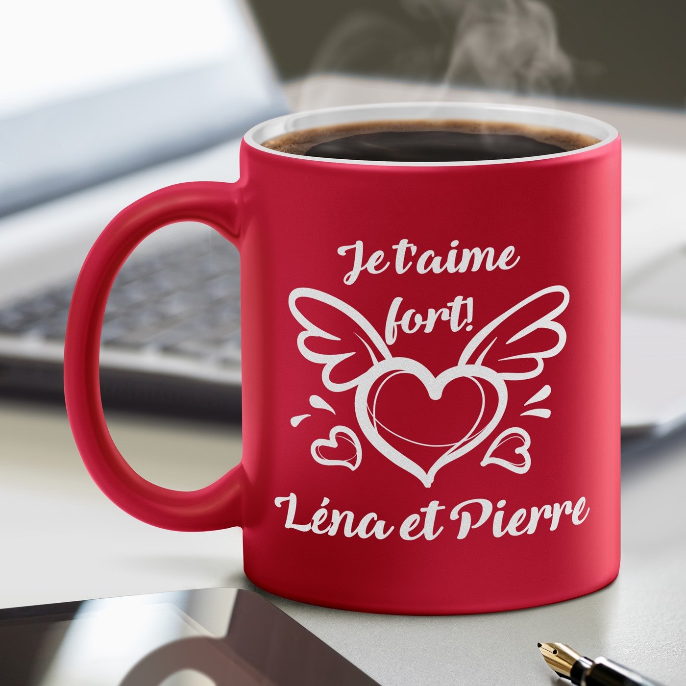 Murrano Ceramic Mug with White Base and Red Personalization for Wedding Anniversary