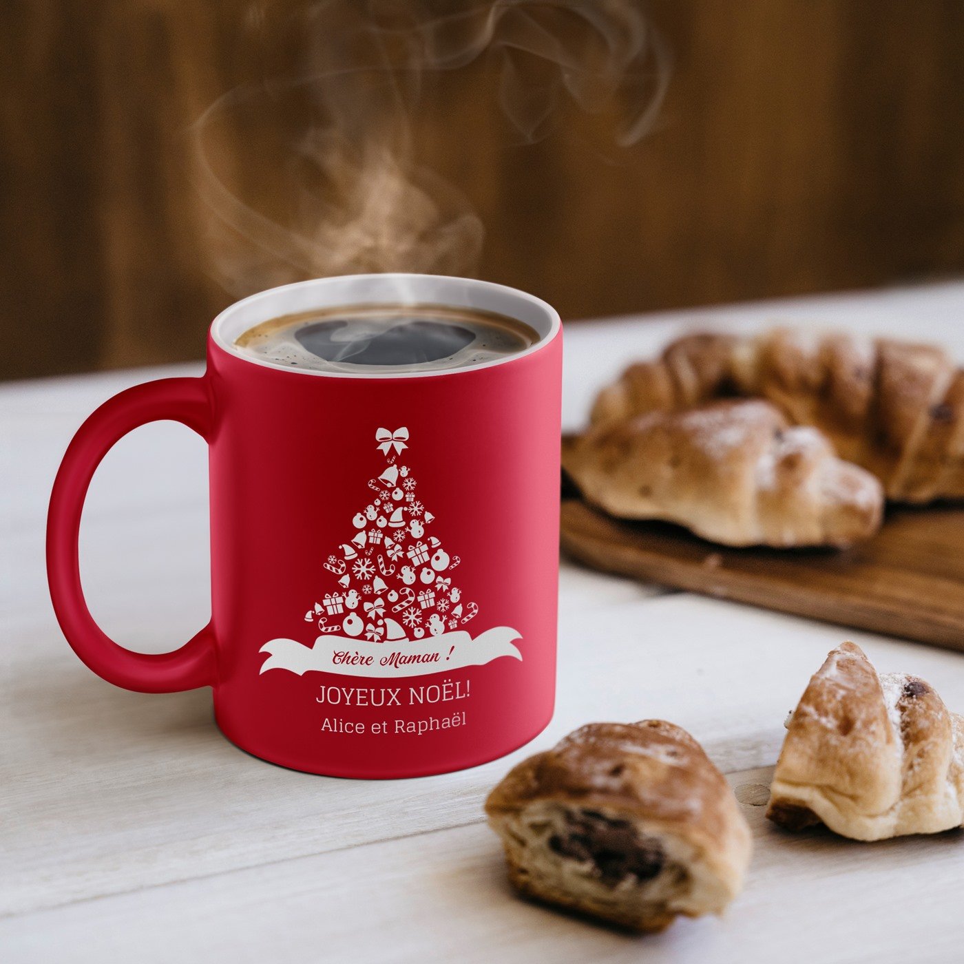 Mug de cerámica Murrano con base blanca y personalización para mamá, Navidad, Día de la Madre