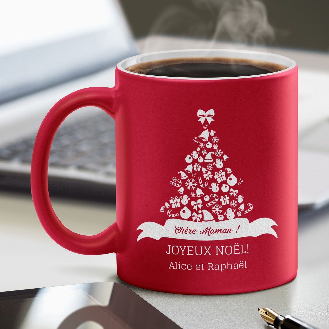 Mug de cerámica Murrano con base blanca y personalización para mamá, Navidad, Día de la Madre