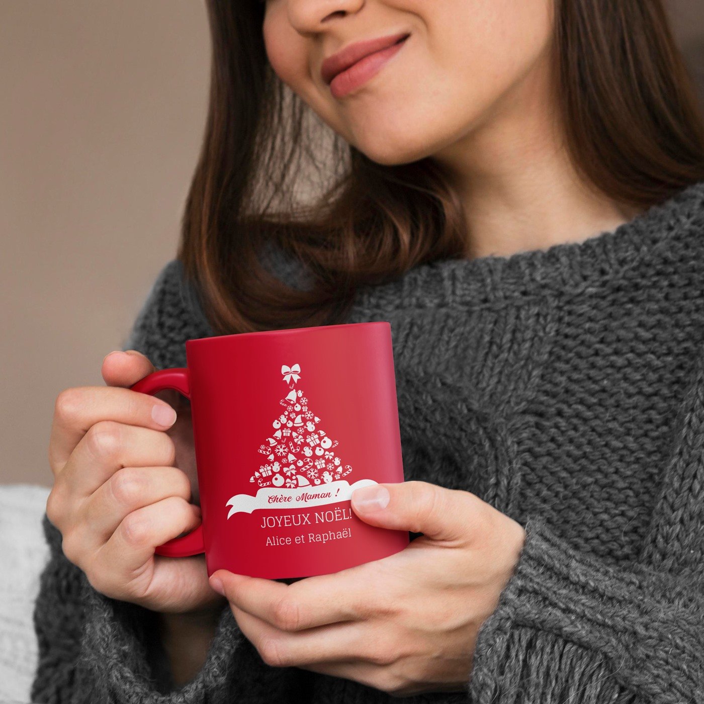 Mug de cerámica Murrano con base blanca y personalización para mamá, Navidad, Día de la Madre