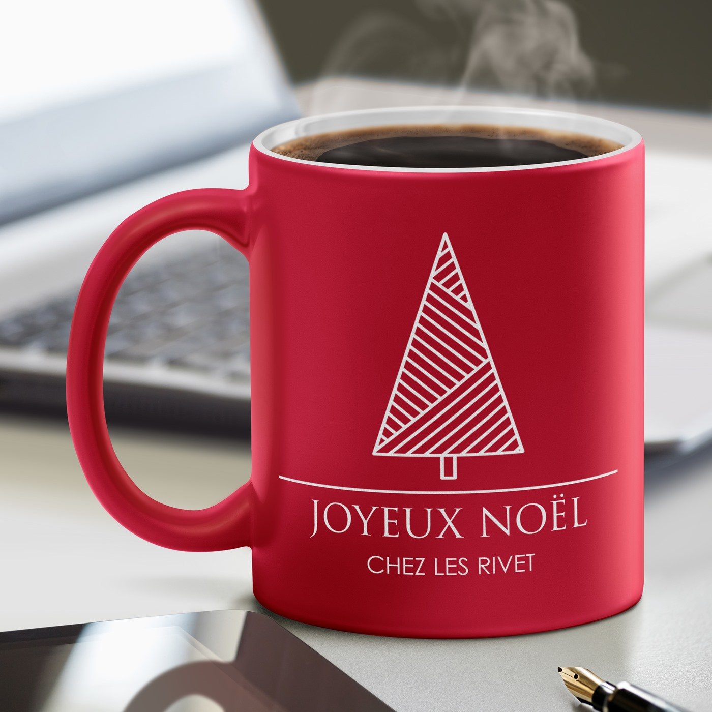 Taza de cerámica roja y blanca Murrano para pareja - Navidad
