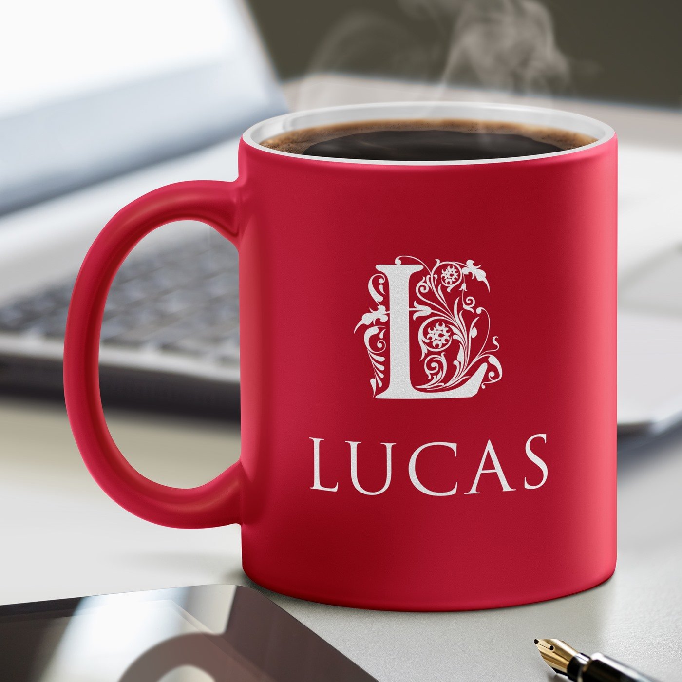 Tasse en céramique rouge Murrano avec base blanche et personnalisation