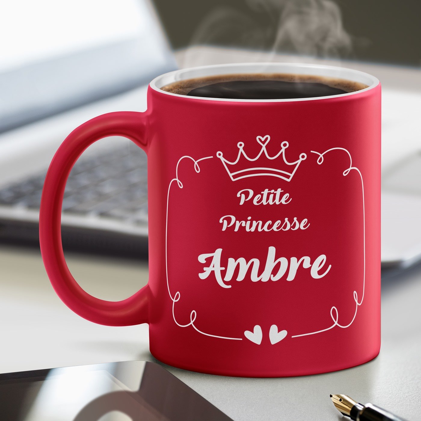 Taza de cerámica Murrano con base blanca y personalización para niña, niña pequeña, aniversario