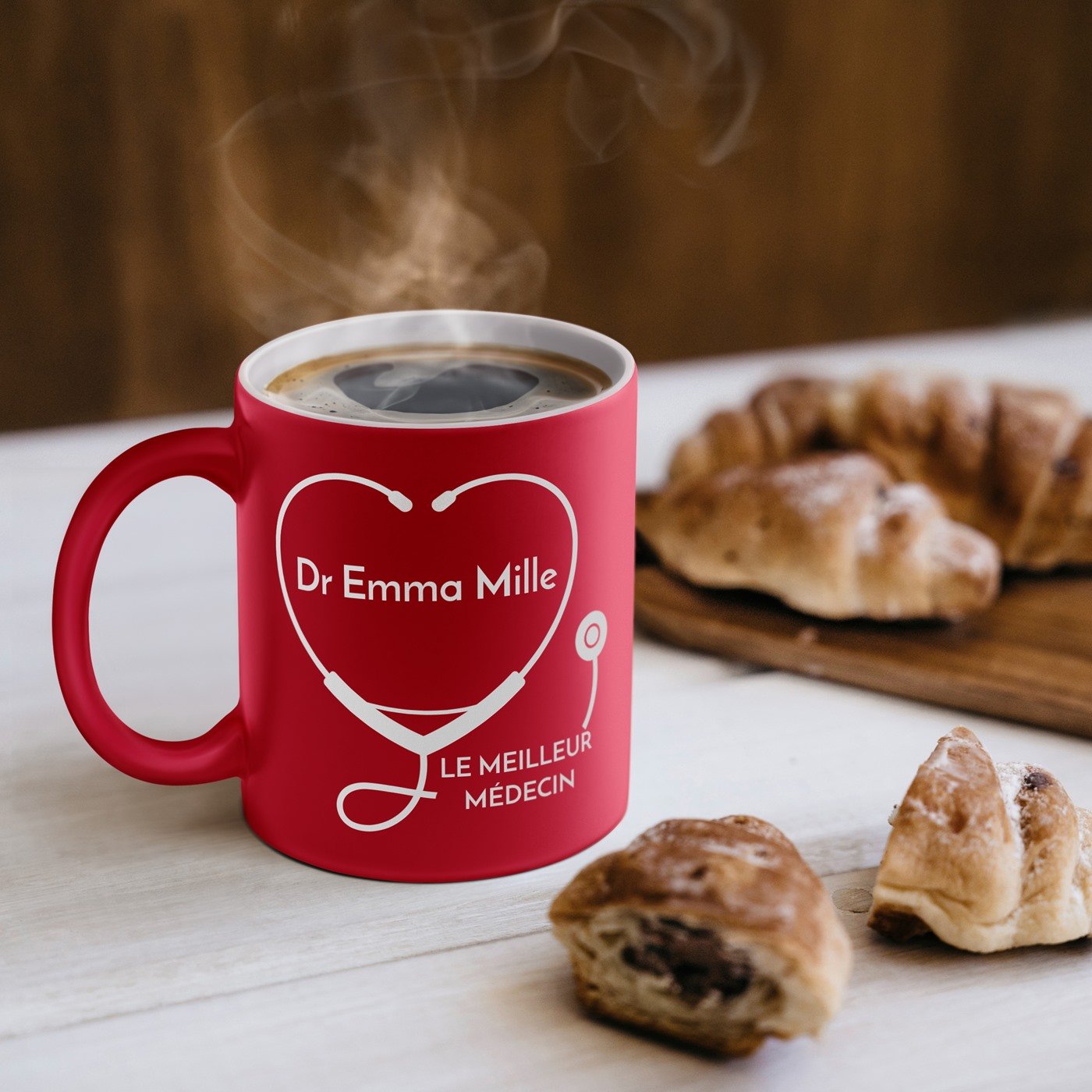 Taza de cerámica Murrano con base blanca y personalización para ella, colega médica