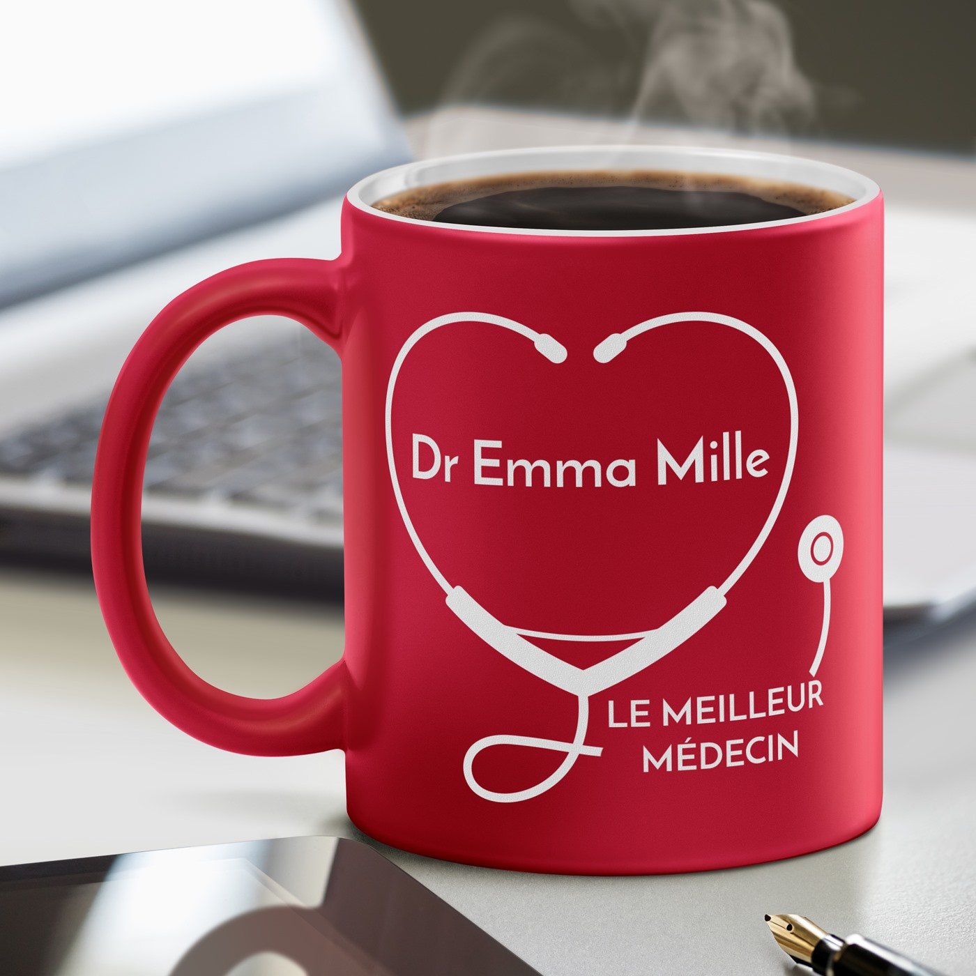 Taza de cerámica Murrano con base blanca y personalización para ella, colega médica
