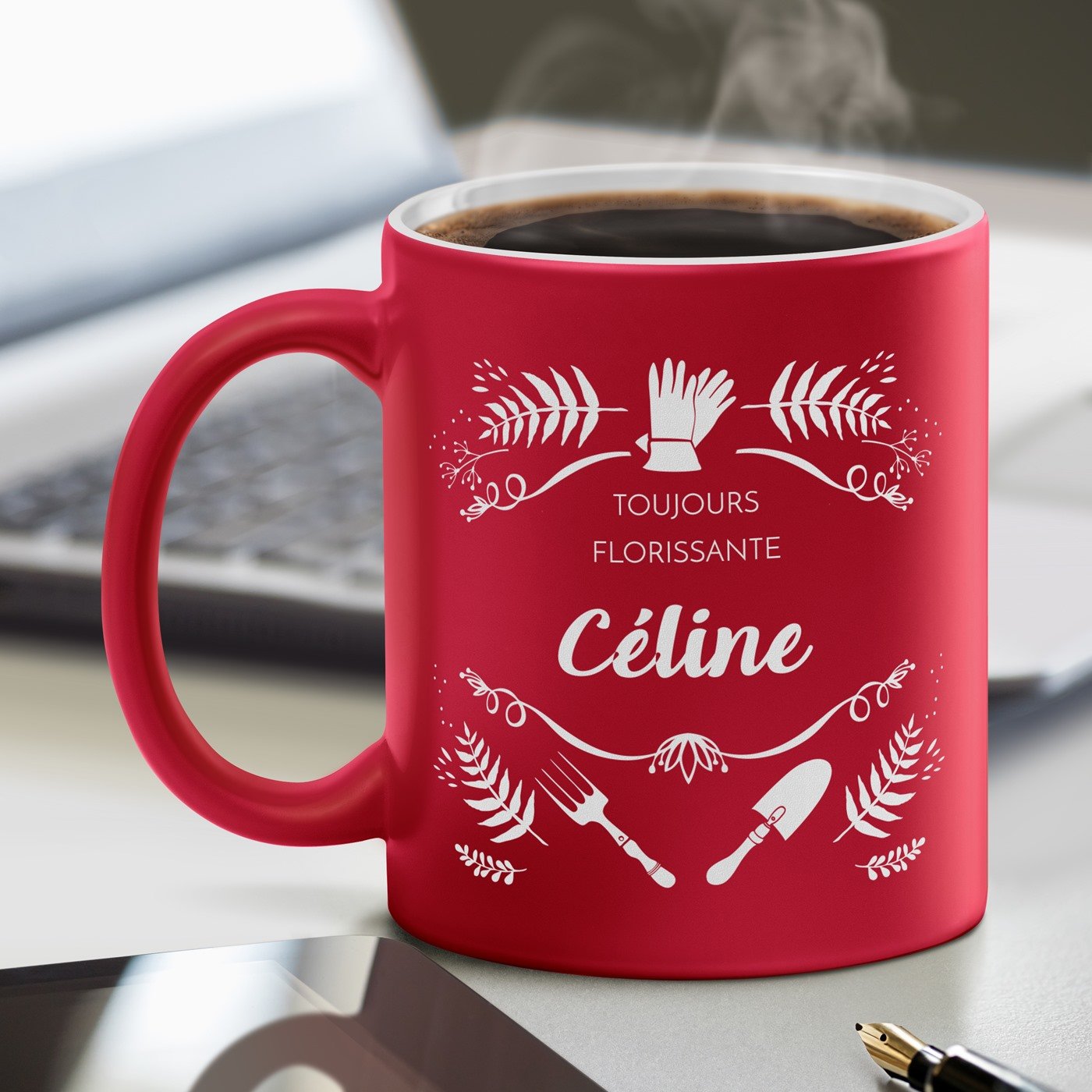 Murrano Ceramic Cup with Personalized Gravure - Red and White