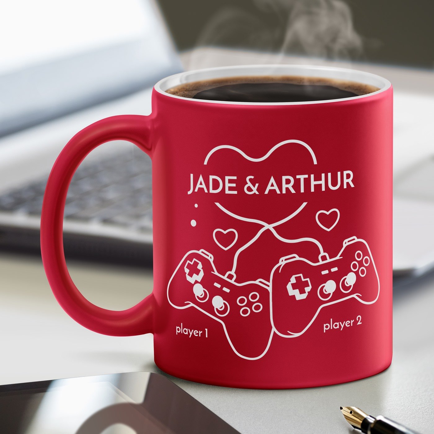 Murrano Red Ceramic Mug with White Base and Customization for Couples (Valentine's Day)