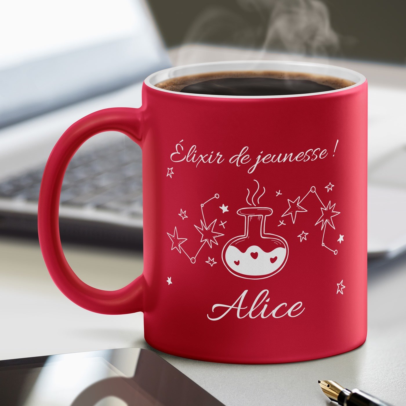 Taza de cerámica Murrano con base blanca y grabado personalizado para el aniversario de una mujer