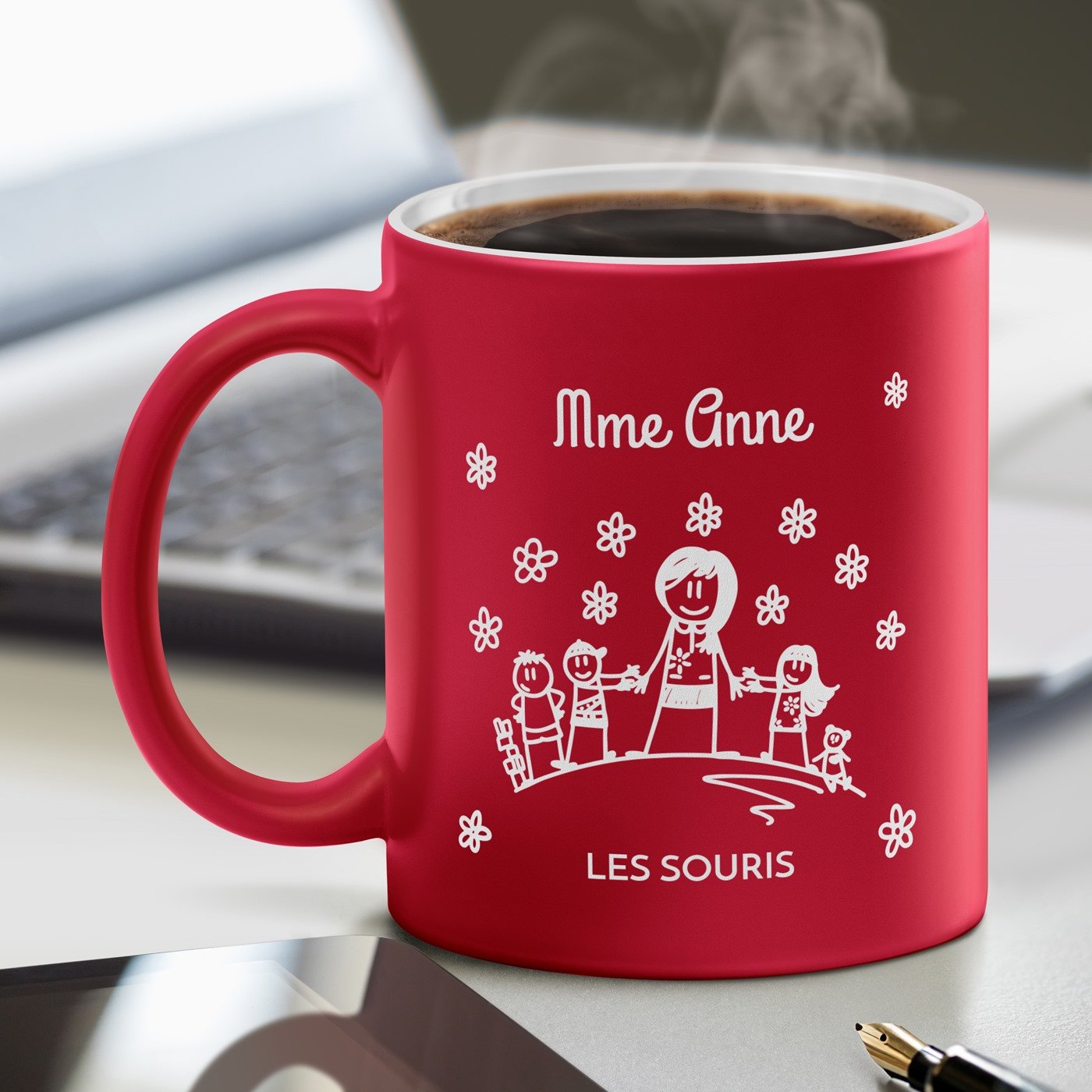 Taza de cerámica Murrano con base blanca y personalización para maestra