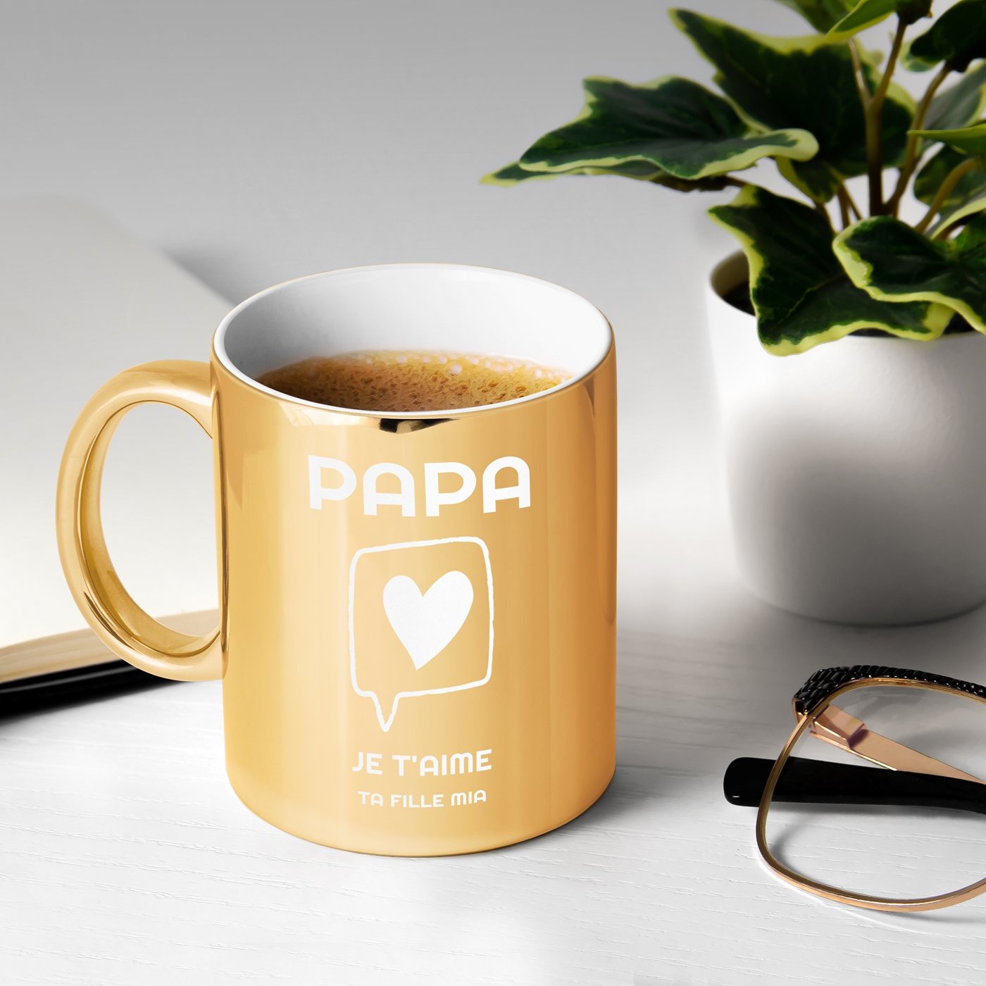 Taza de cerámica dorada Murrano con personalización para el mejor papá