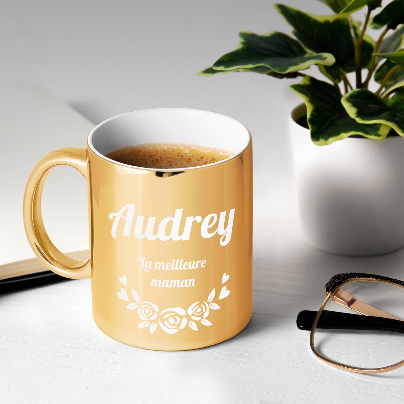 Taza de cerámica dorada Murrano con personalización para mamá madre aniversario