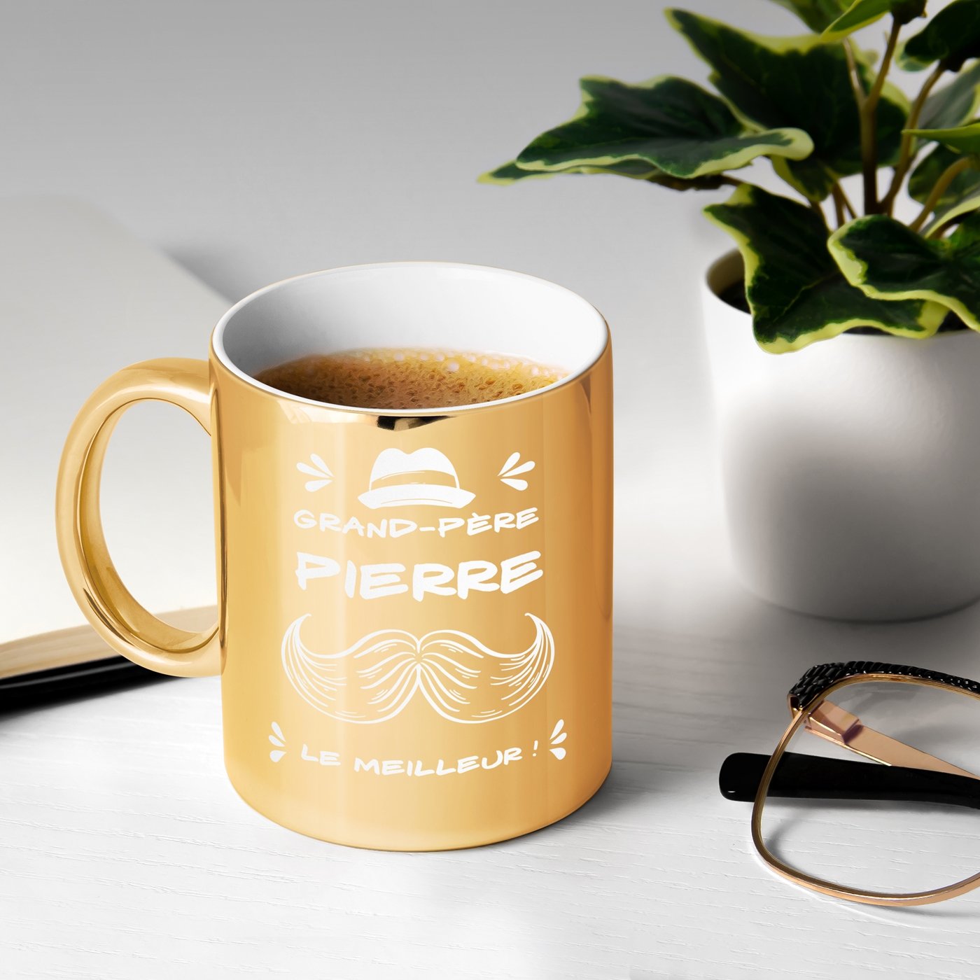 Conjunto de tazas de cerámica dorada personalizadas para abuelo - Regalo de cumpleaños