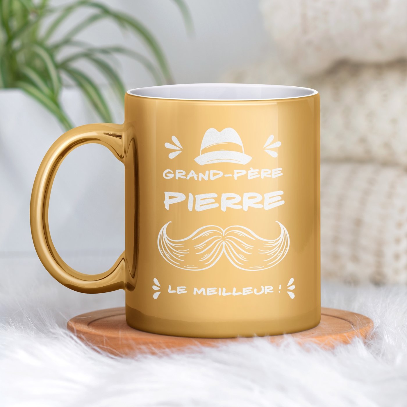 Conjunto de tazas de cerámica dorada personalizadas para abuelo - Regalo de cumpleaños