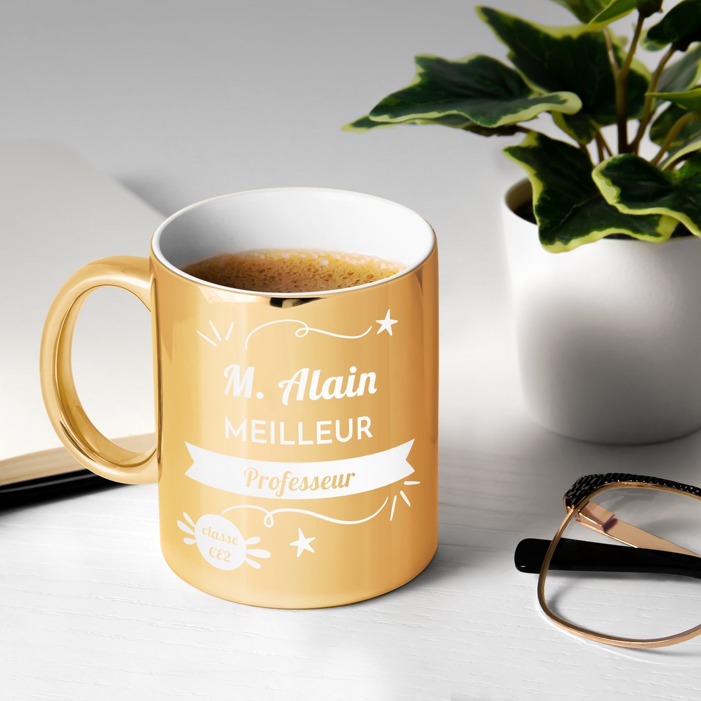 Taza de cerámica dorada personalizada para maestro/profesor - Cumpleaños