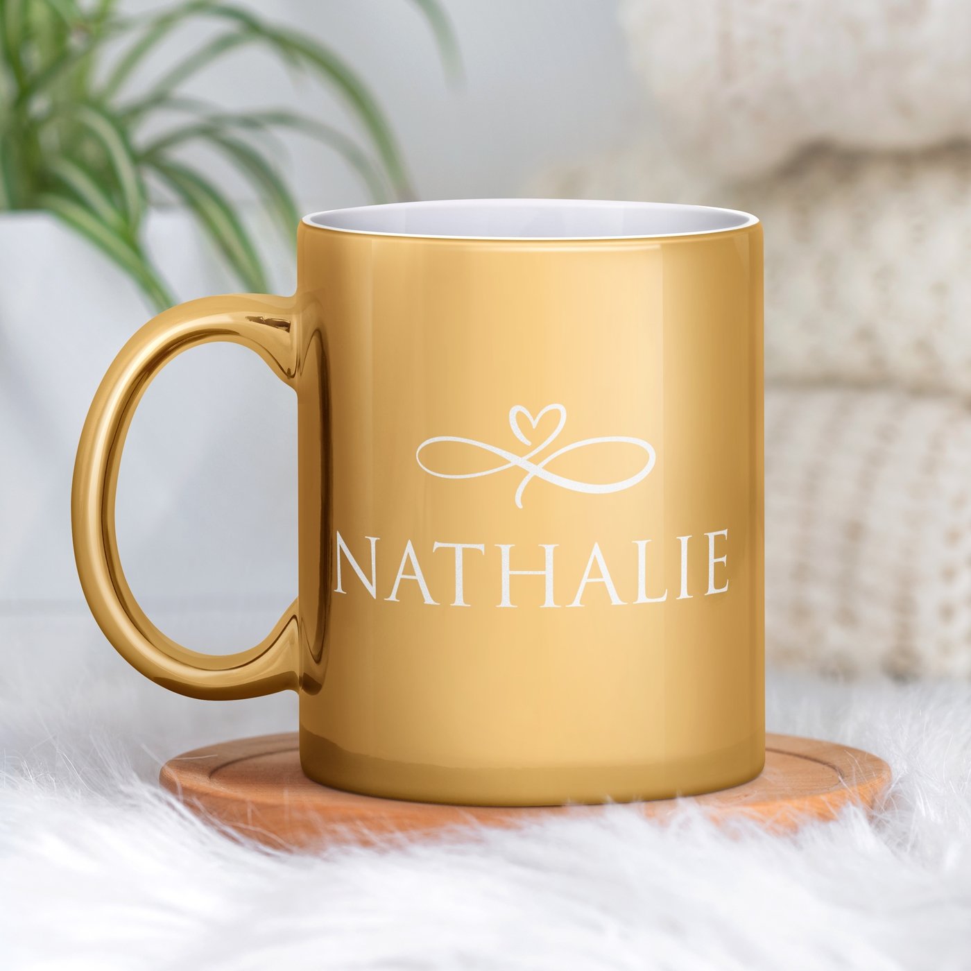 Taza de cerámica dorada con personalización para novia mujer aniversario Día de San Valentín