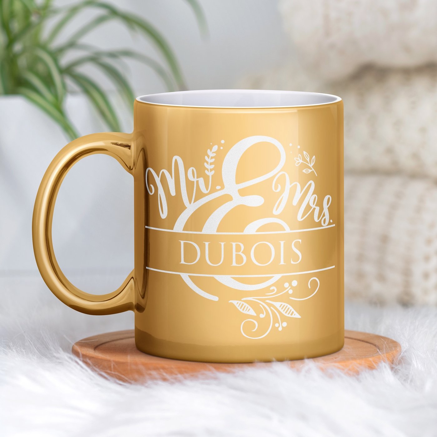 Taza de cerámica dorada Murrano con personalización para pareja