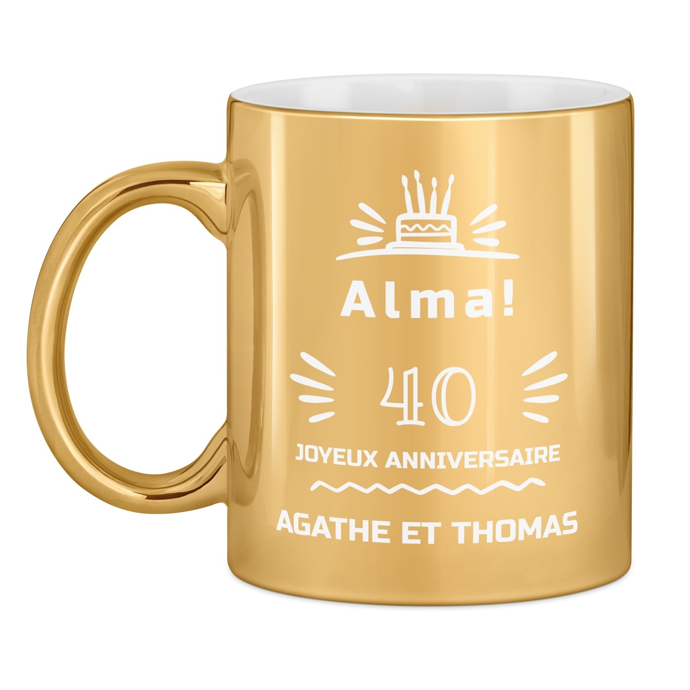 Taza de cerámica dorada con personalización para ella - Cumpleaños 40 años