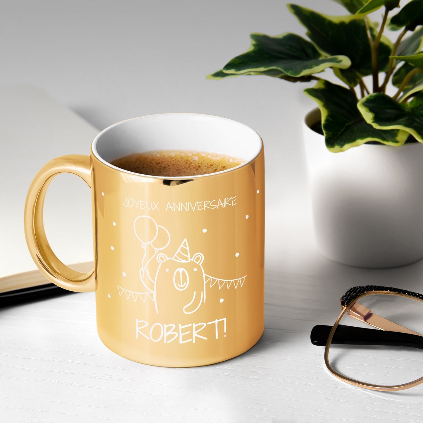 Golden Ceramic Mug with Personalization for Grandson's Birthday