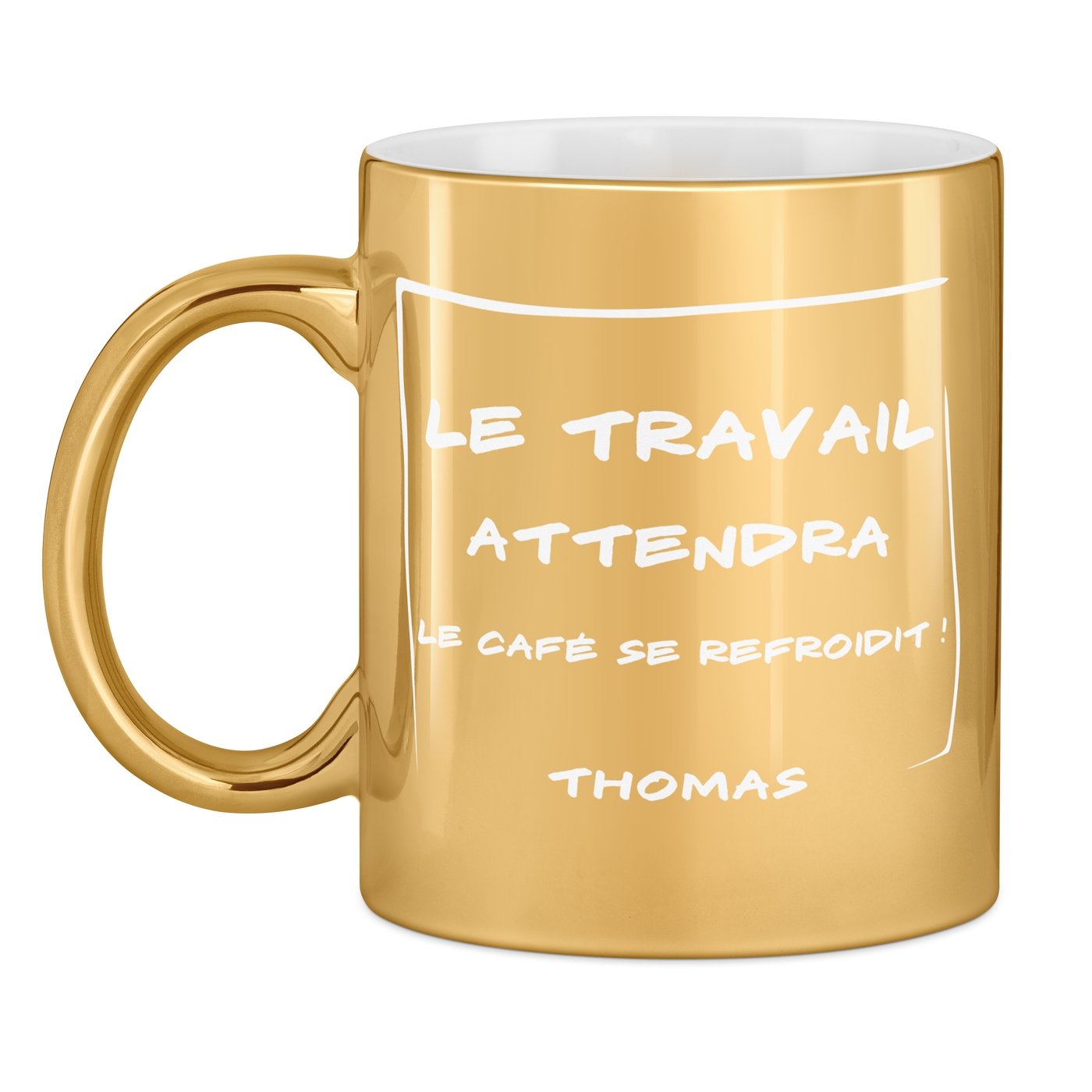 Taza de cerámica dorada Murrano con personalización para el aniversario de un colega