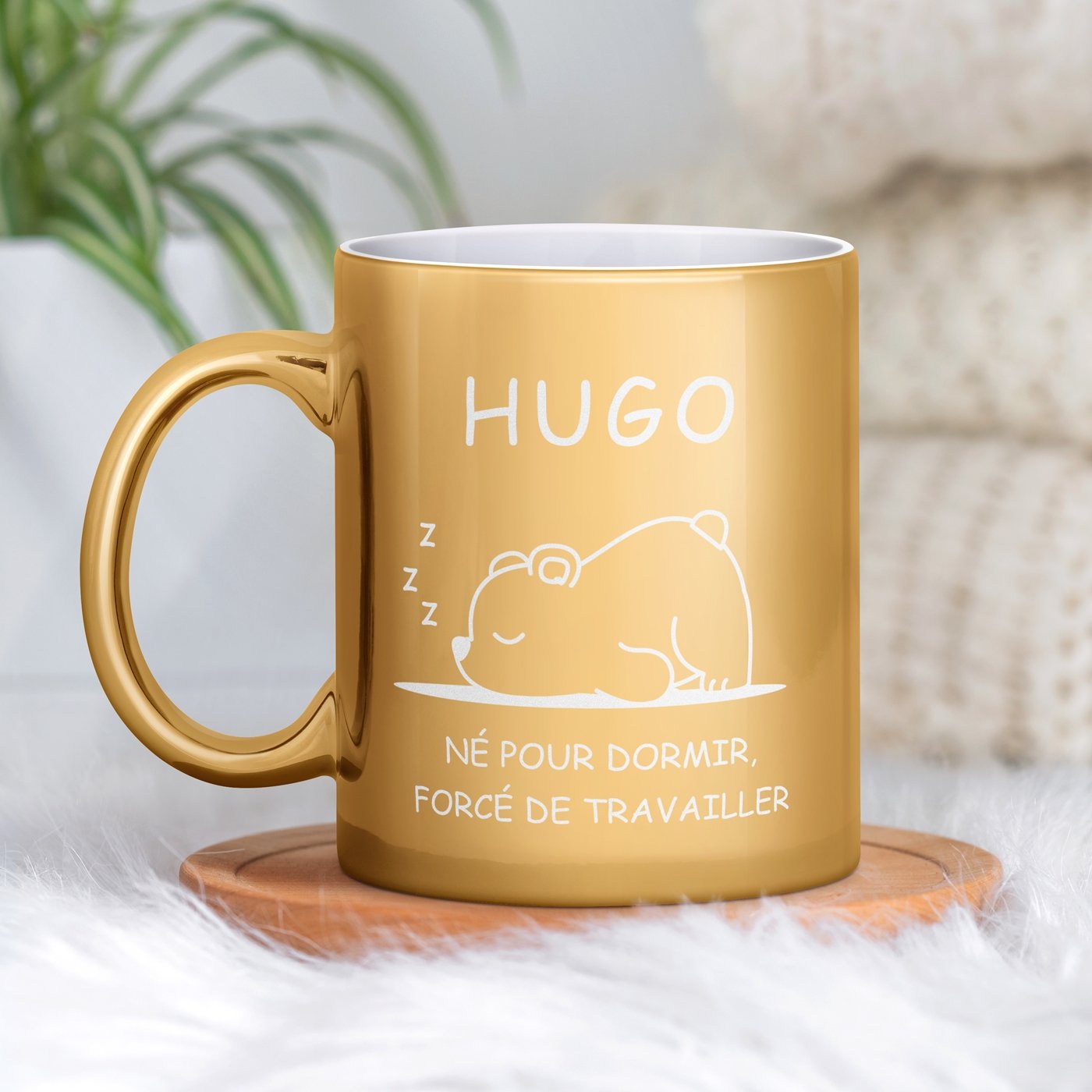 Gold Ceramic Mug with Customization for Lazy Colleague Birthday
