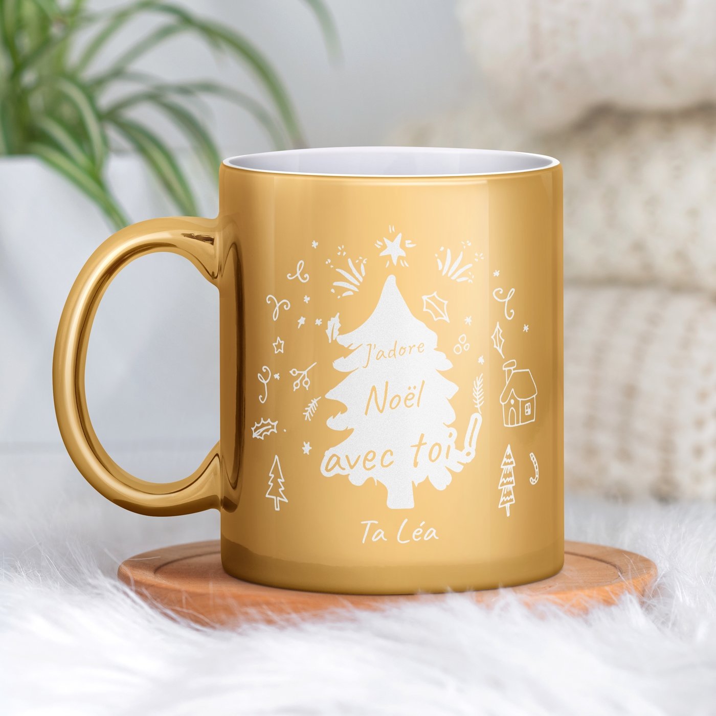 Mug de cerámica dorada Murrano con personalización para prometido esposo Navidad