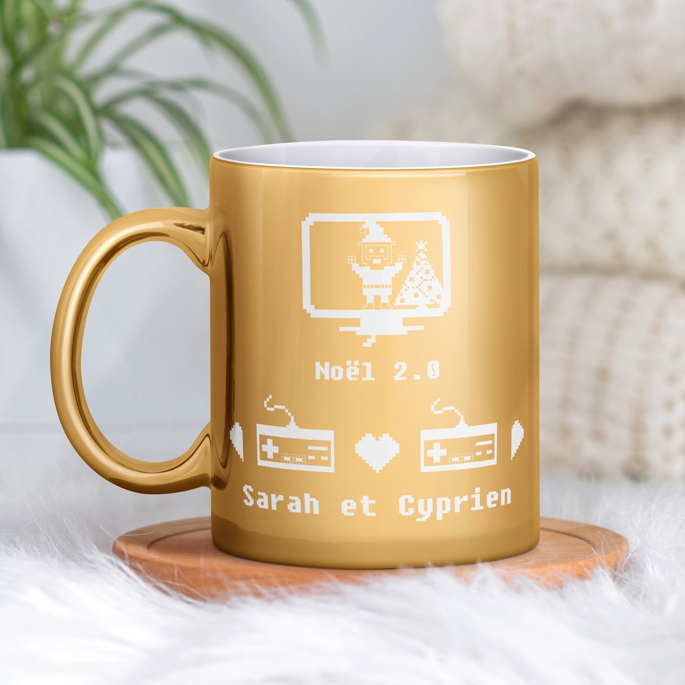 Mug de cerámica dorada Murrano con personalización para nerds jugadores