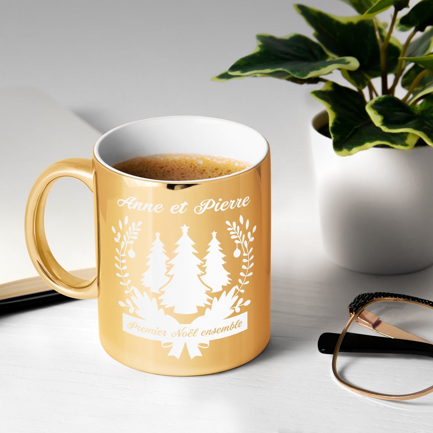 Murrano Golden Ceramic Cup with Personalization for Couples