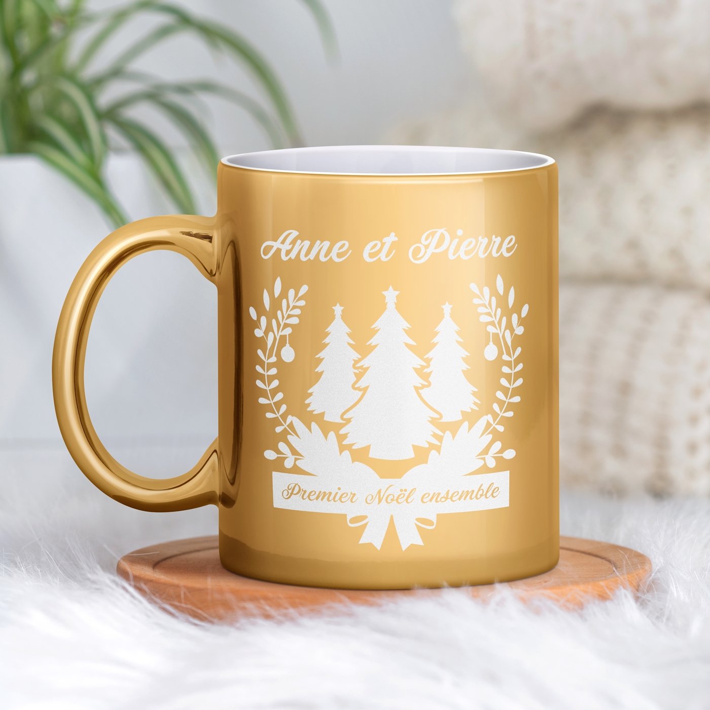 Taza de cerámica dorada Murrano con personalización para parejas