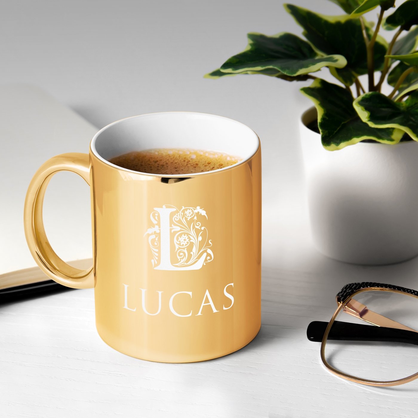 Golden Ceramic Mug with Customization for Men's Anniversary