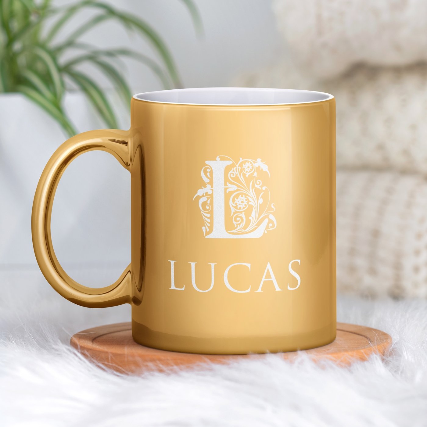 Taza de cerámica dorada con personalización para el aniversario del hombre