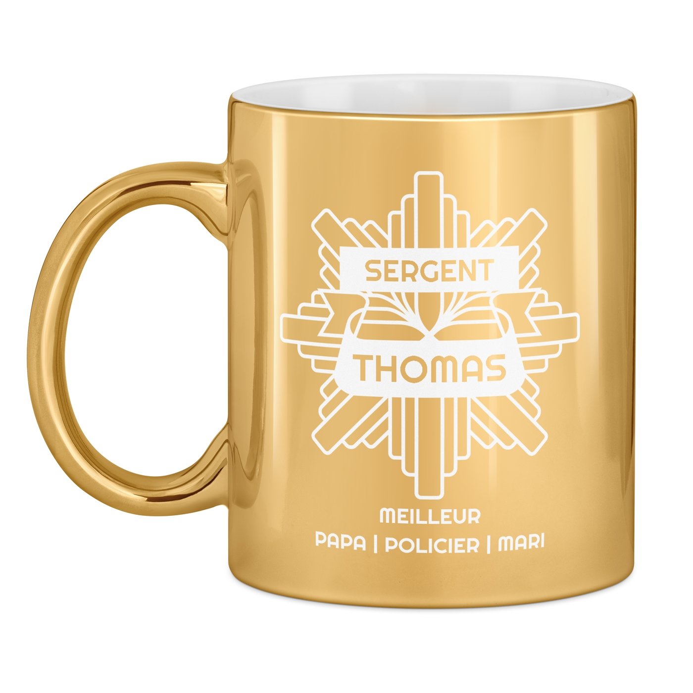 Taza de cerámica dorada con personalización para papá policía