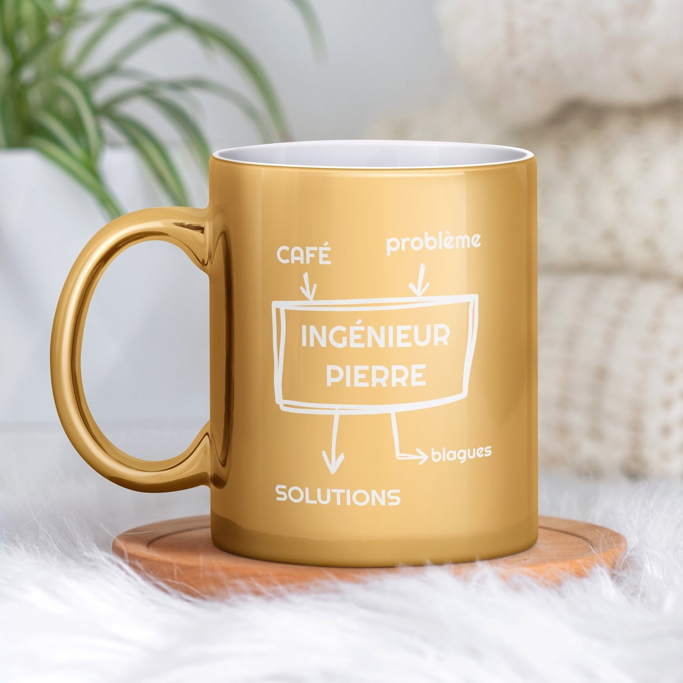 Taza de cerámica dorada con personalización para el cumpleaños de un ingeniero