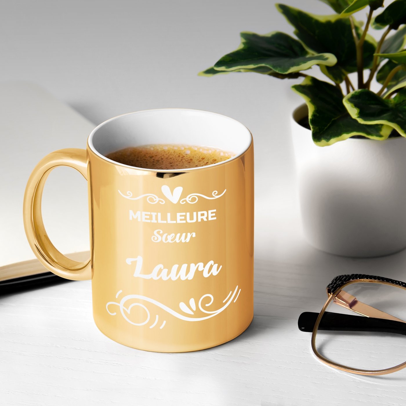 Murrano Golden Ceramic Mug with Customization for Sister's Anniversary