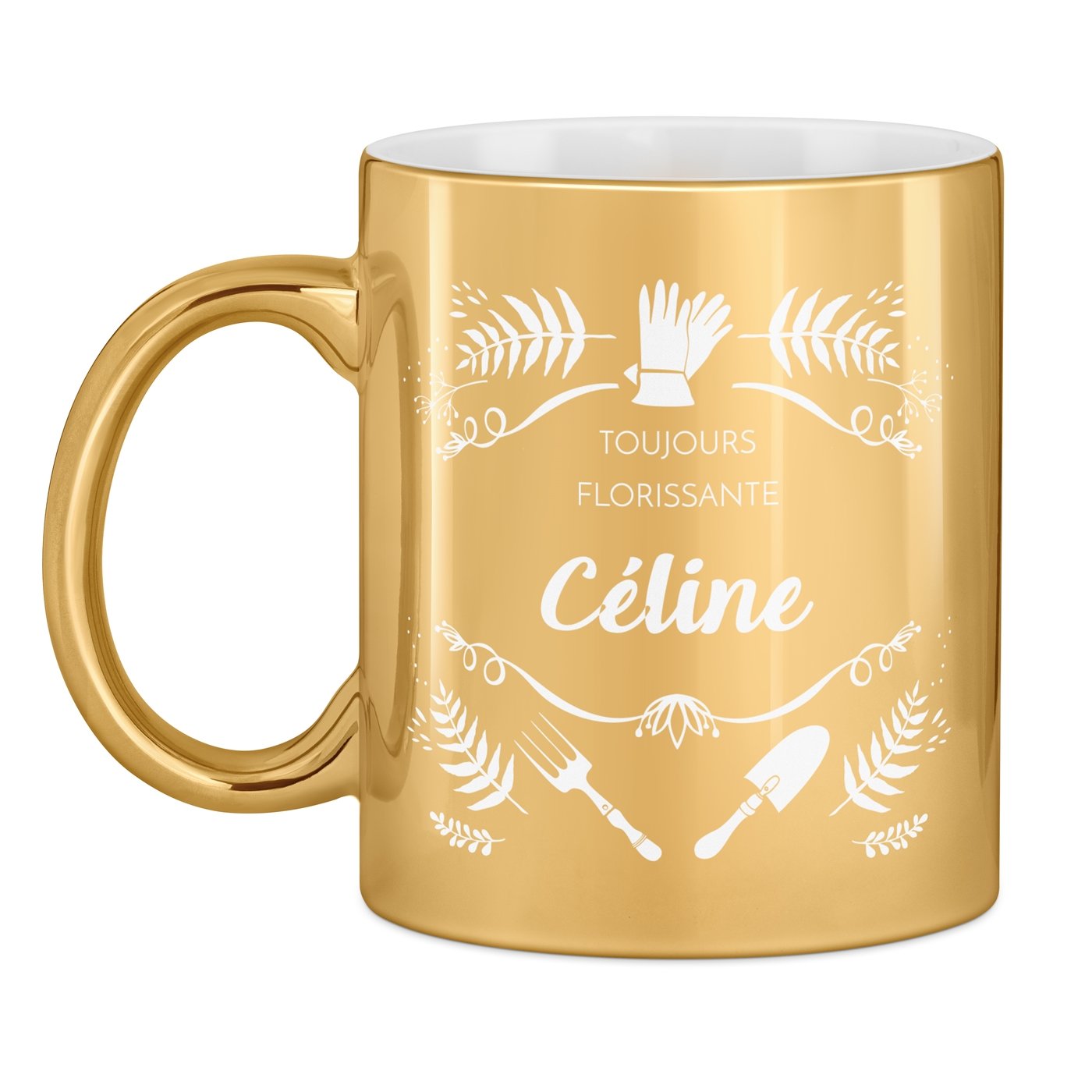 Gold Ceramic Mug with Personalization for Women Gardener Birthday Gift