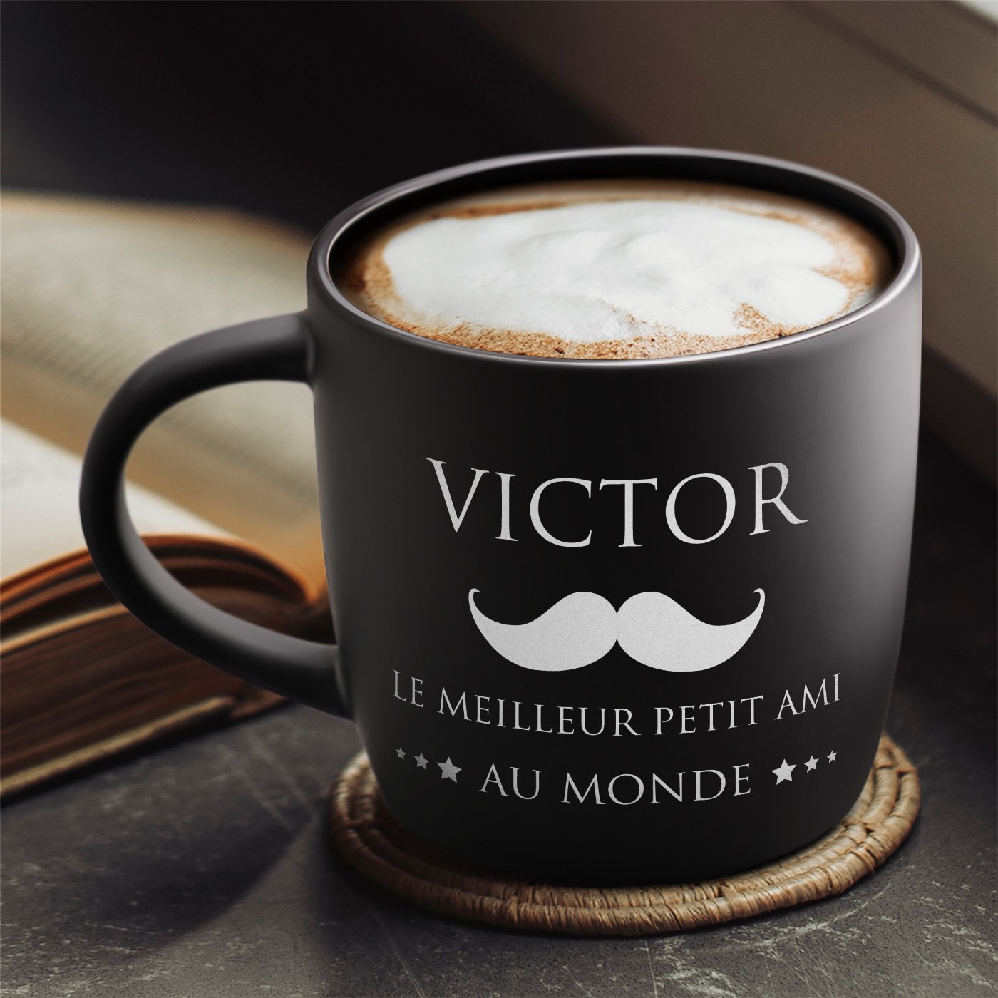 Mug de cerámica negra Murrano con grabado para mejor amigo novio Día de San Valentín