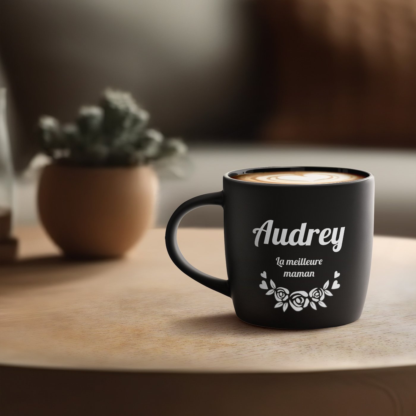 Mug de cerámica Murrano grabado - Negro para mamá, regalo para el Día de la Madre